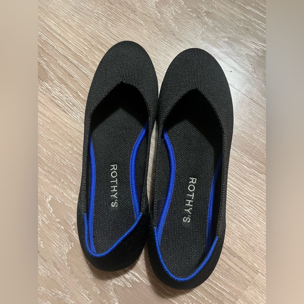 Rothy's Black Flats with Blue Trim